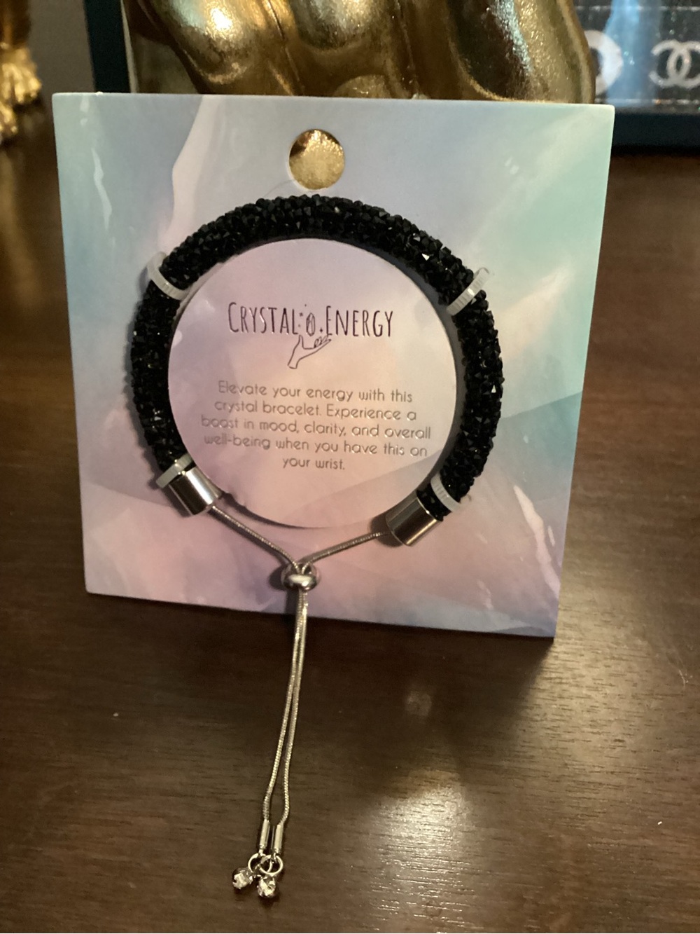 Black Crystal Pull-Cord Bracelet